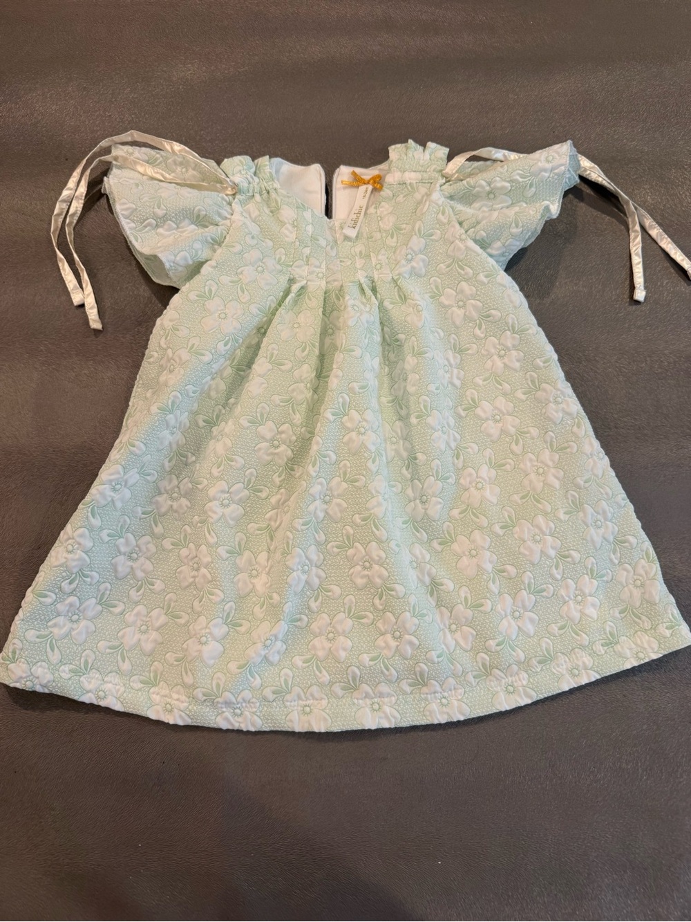 Sweet Mint Floral Embroidered Puff-Sleeve Dress for Girls. Size 18-24 months